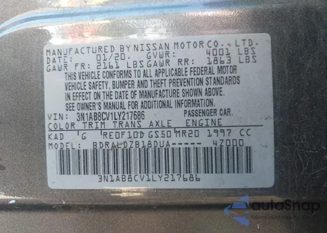 2020 Nissan Sentra Sv Xtronic Cvt from USA, damaged, VIN 3N1AB8CV1LY217686
